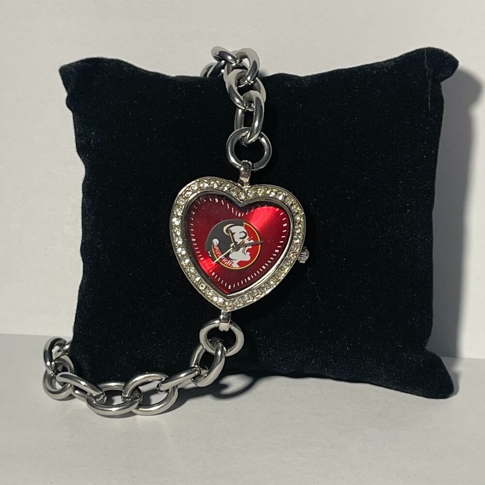 Florida State Seminoles NCAA Heart Stainless Steel Bracelet Game Time Watch NEW
